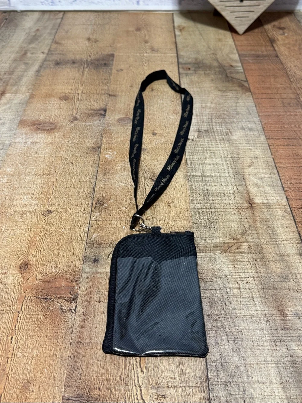Disney Mickey Mouse Black Gold Lanyard with Cell Phone Case or Coin Purse